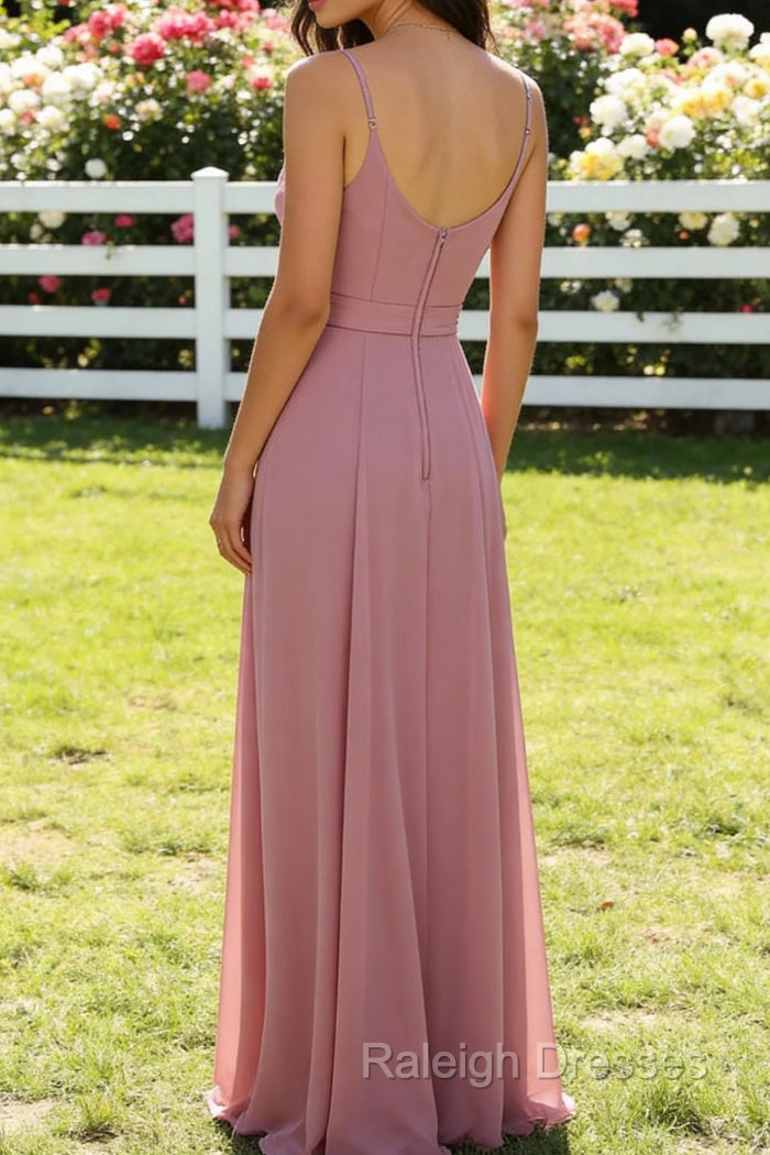 A-Line Chiffon Prom Dress Deep V Neck Bridesmaid Dresses Long Secondary image