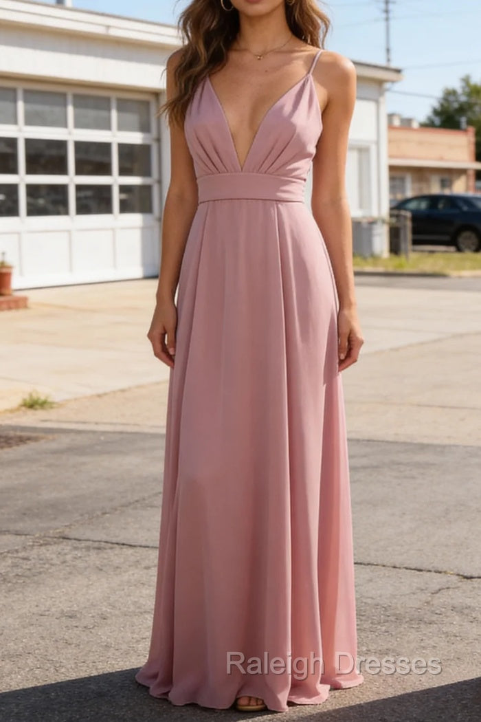 A-Line Chiffon Prom Dress Deep V Neck Bridesmaid Dresses Long Main image