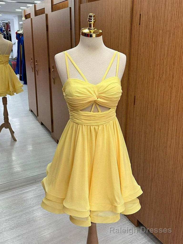 A-Line Chiffon Yellow Short Prom Dresses Yellow Homecoming Dresses