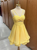 A-Line Chiffon Yellow Short Prom Dresses Yellow Homecoming Dresses