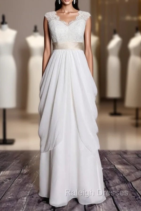A Line Classic Lace Bridal Gowns Transparent Train Wedding Dress