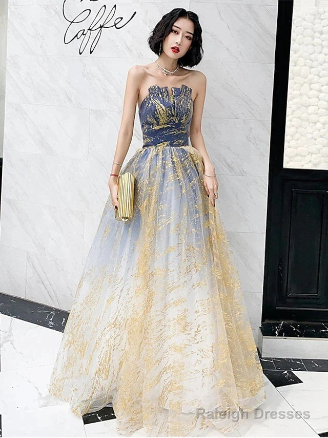 A-Line Color Block Sparkle Engagement Prom Dress Strapless Sleeveless Floor Length Sequined With Sequin Main image