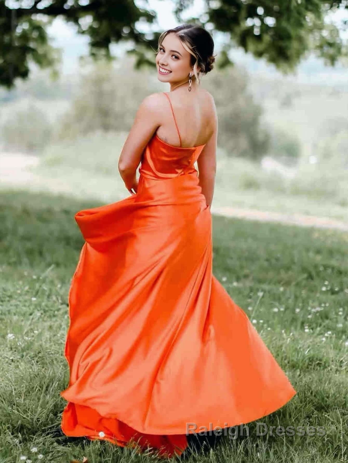 A Line Cowl Neck Satin Prom Dress With Slit Secondary image