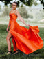 A Line Cowl Neck Satin Prom Dress With Slit