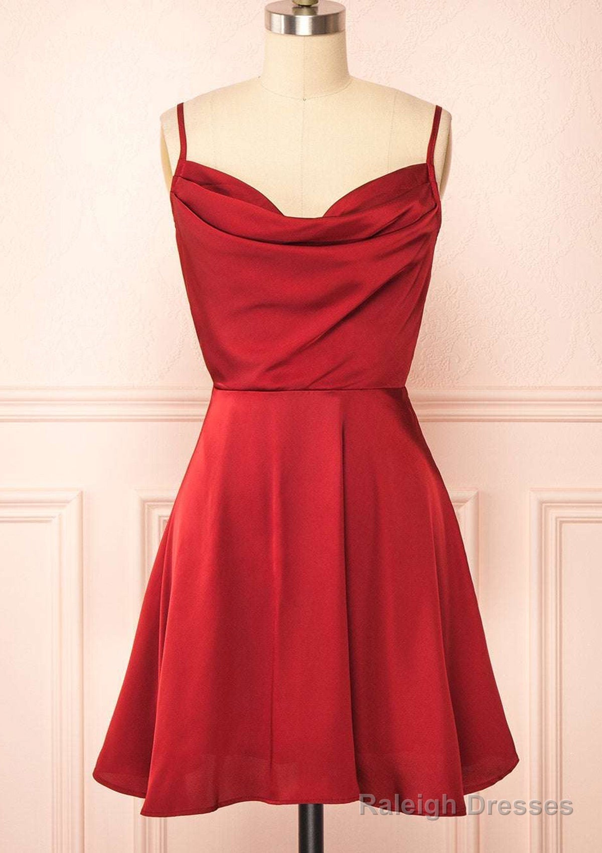 A-Line Cowl Neck Sleeveless Short/Mini Charmeuse Red Homecoming Dress With Pleated Secondary image