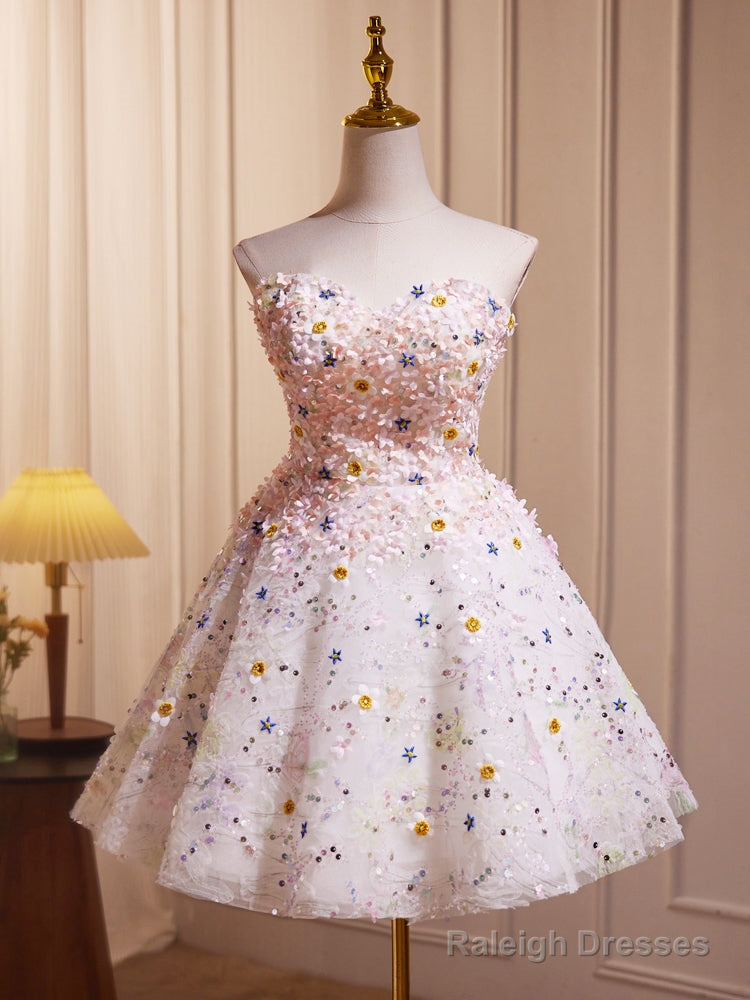 A-Line Cute Sweetheart Neck Flower Short Prom Dress, Flower Sequin Homecoming Dress Secondary image