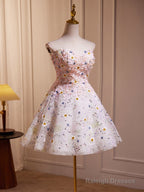 A-Line Cute Sweetheart Neck Flower Short Prom Dresses Flower Sequin Homecoming Dresses