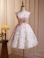 A-Line Cute Sweetheart Neck Flower Short Prom Dresses Flower Sequin Homecoming Dresses