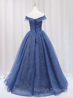A-Line Dark Blue Tulle Long Prom Dresses, Blue Formal Evening Dress