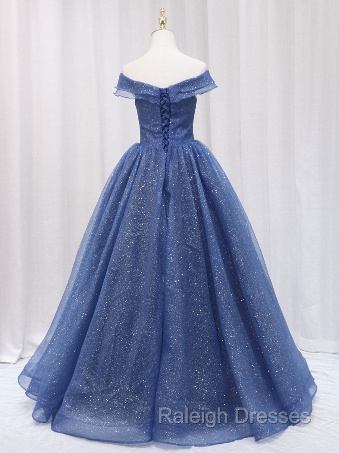 A-Line Dark Blue Tulle Long Prom Dresses, Blue Formal Evening Dress