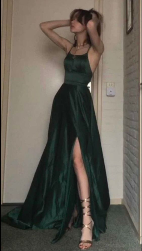 A-Line Dark Green Long Prom Dresses Prom Dresses