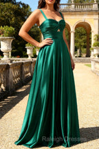 A Line Dark Green Prom Dress Satin Cut-Out Wedding Guest Dress