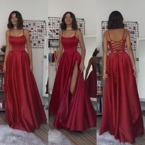 A-Line Dark Red Long Prom Dresses New Arrive Prom Dresses