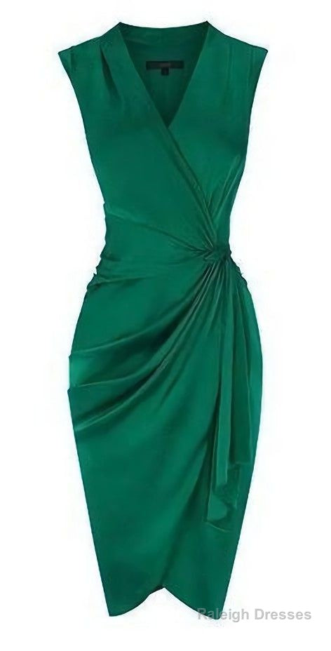 A-Line Deep V Neck Green Satin Homecoming Dresses Main image