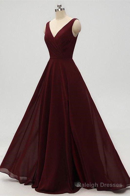 A-Line Double V-Neck Burgundy Bridesmaid Dresses Main image