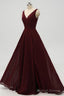 A-Line Double V-Neck Burgundy Bridesmaid Dresses