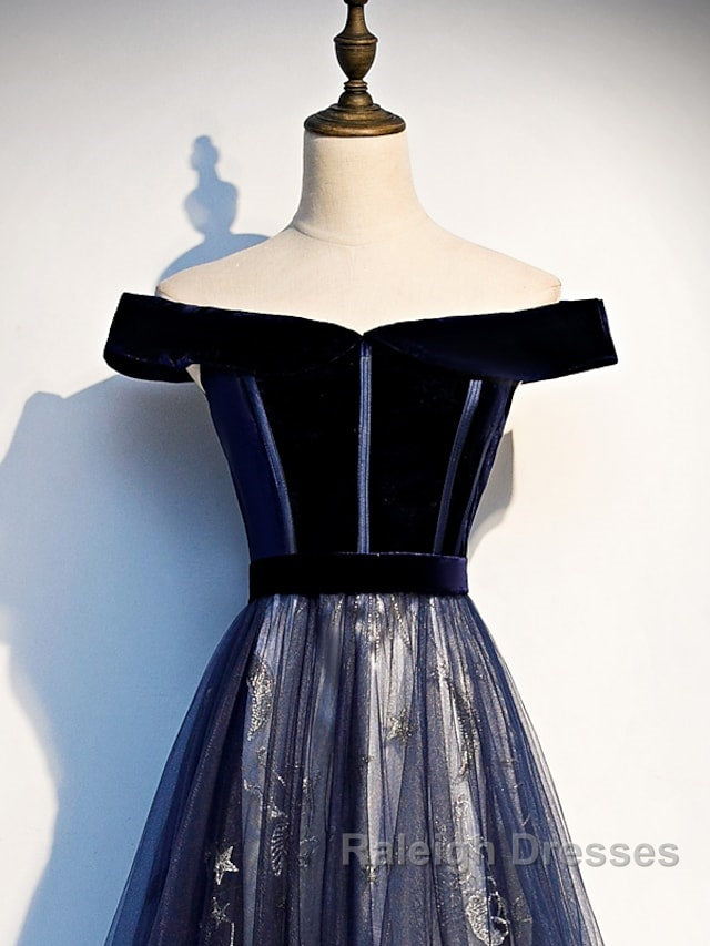 A-Line Elegant Floral Prom Dresses Off Shoulder Short Sleeve Sweep / Brush Train Tulle With Pleats Pattern / Print Secondary image