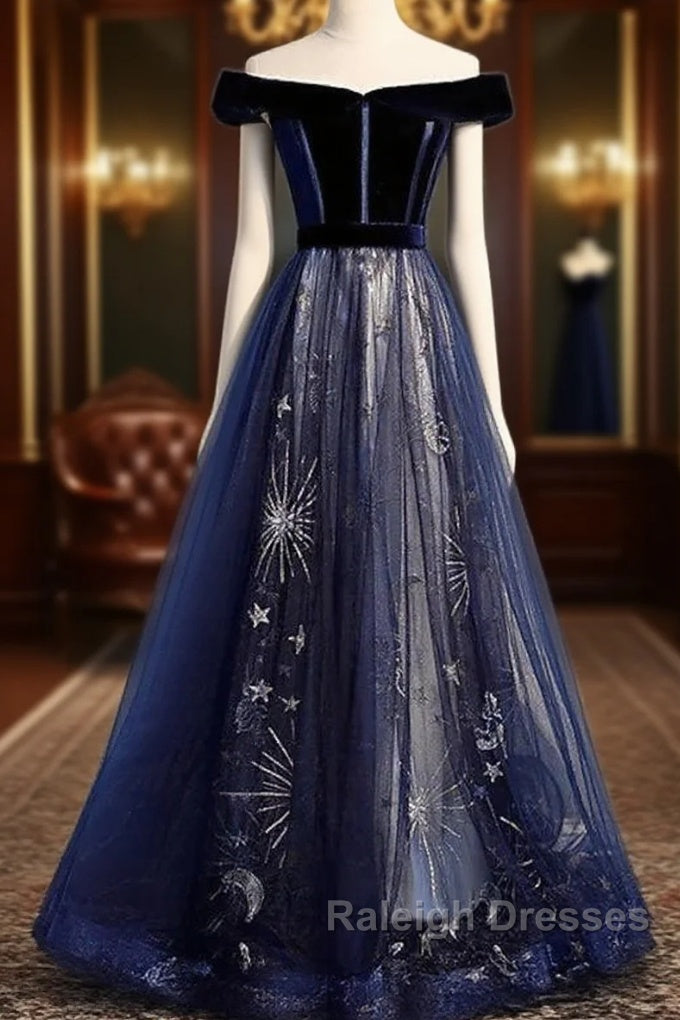 A-Line Elegant Floral Prom Formal Evening Dress Off Shoulder Short Sleeve Sweep / Brush Train Tulle With Pleats Pattern / Print