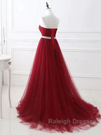 A Line Elegant Quinceanera Prom ValentineS Day Dresses Strapless Sleeveless Chapel Train Satin With Crystals