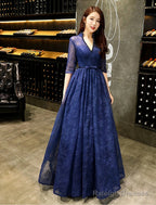 A-Line Prom Gowns Beautiful Back Dresses Wedding Guest Floor Length Half Sleeve V Neck Lace With Beading