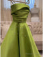 A-Line Evening Gown Elegant Dress Formal Floor Length Christmas Red Green Dress Sleeveless Spaghetti Strap Satin With Pleats Ruched Crystals