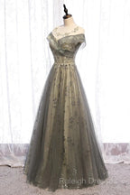 A-Line Evening Gown Elegant Dress Wedding Floor Length Short Sleeve Tulle With Pleats