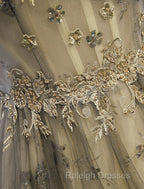 A-Line Evening Gown Elegant Dress Wedding Floor Length Short Sleeve Tulle With Pleats