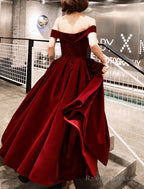 A-Line Prom Gowns Elegant Dresses Wedding Guest Ankle Length Short Sleeve Off Shoulder Velvet With Sleek