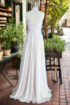 A Line Floor Length Halter Keyhole Chiffon Bridesmaid Dresses