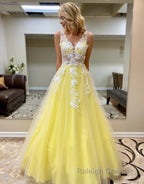 A-Line Floor Length Prom Evening Dress With Appliques