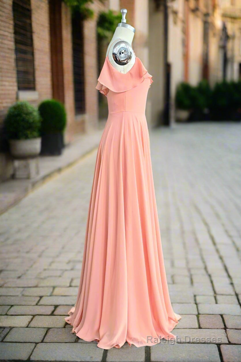 A Line Floor Length Spaghetti Straps Ruffles Long Bridesmaid Dresses