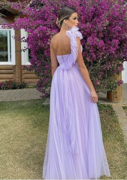 Light Purple A-Line Floor-Length Tulle Long Prom Dress Evening Gown Bridesmaid Dress
