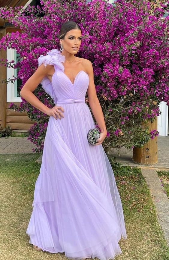 Light Purple A-Line Floor-Length Tulle Prom Dresses Long Prom Gowns Bridesmaid Dresses Main image