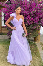 Light Purple A-Line Floor-Length Tulle Prom Dresses Long Prom Gowns Bridesmaid Dresses