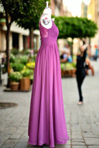 A Line Floor Length V Neck Spaghetti Straps Pleating Long Chiffon/Lace Bridesmaid Dresses