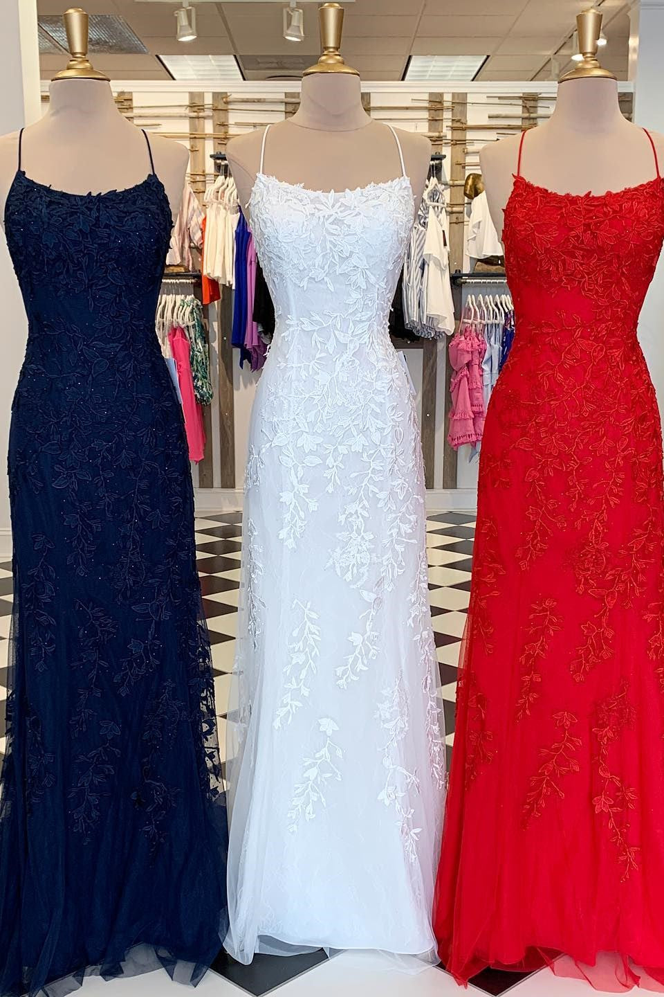 Red Floral Appliques Tulle Mermaid Long Prom Dresses