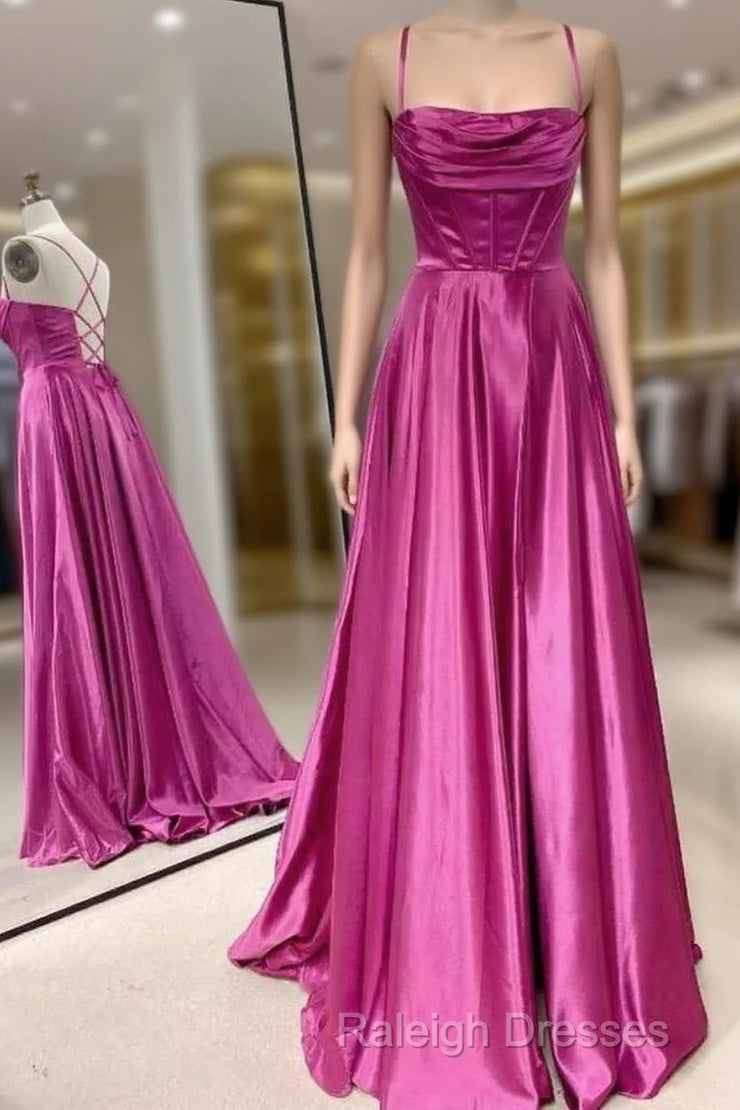 A-Line Fuchsia Prom Dress  Ruched Long Evening Dress Spaghetti Straps Main image