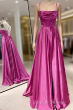 A-Line Fuchsia Prom Dress  Ruched Long Evening Dress Spaghetti Straps