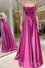 A-Line Fuchsia Prom Dress  Ruched Long Evening Dress Spaghetti Straps