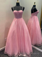 A Line Glitter Tulle Prom Dress with Pockets