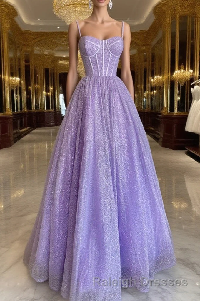 A Line Glitter Tulle Prom Dress with Pockets Main image