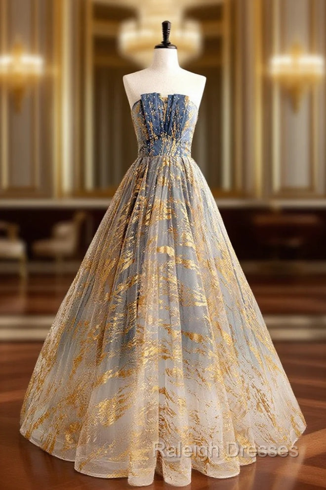 A-line Gradient Tulle Long Party Dress, Floor Length Prom Dress Main image