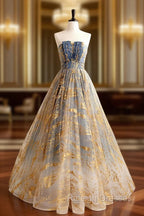 A Line Gradient Tulle Long Prom Dresses Floor Length Prom Dresses