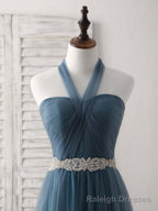 A Line Gray Blue Tulle Long Bridesmaid Dress Gray Blue Prom Dress
