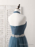 A Line Gray Blue Tulle Long Bridesmaid Dress Gray Blue Prom Dress