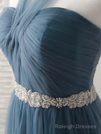 A Line Gray Blue Tulle Long Bridesmaid Dress Gray Blue Prom Dress