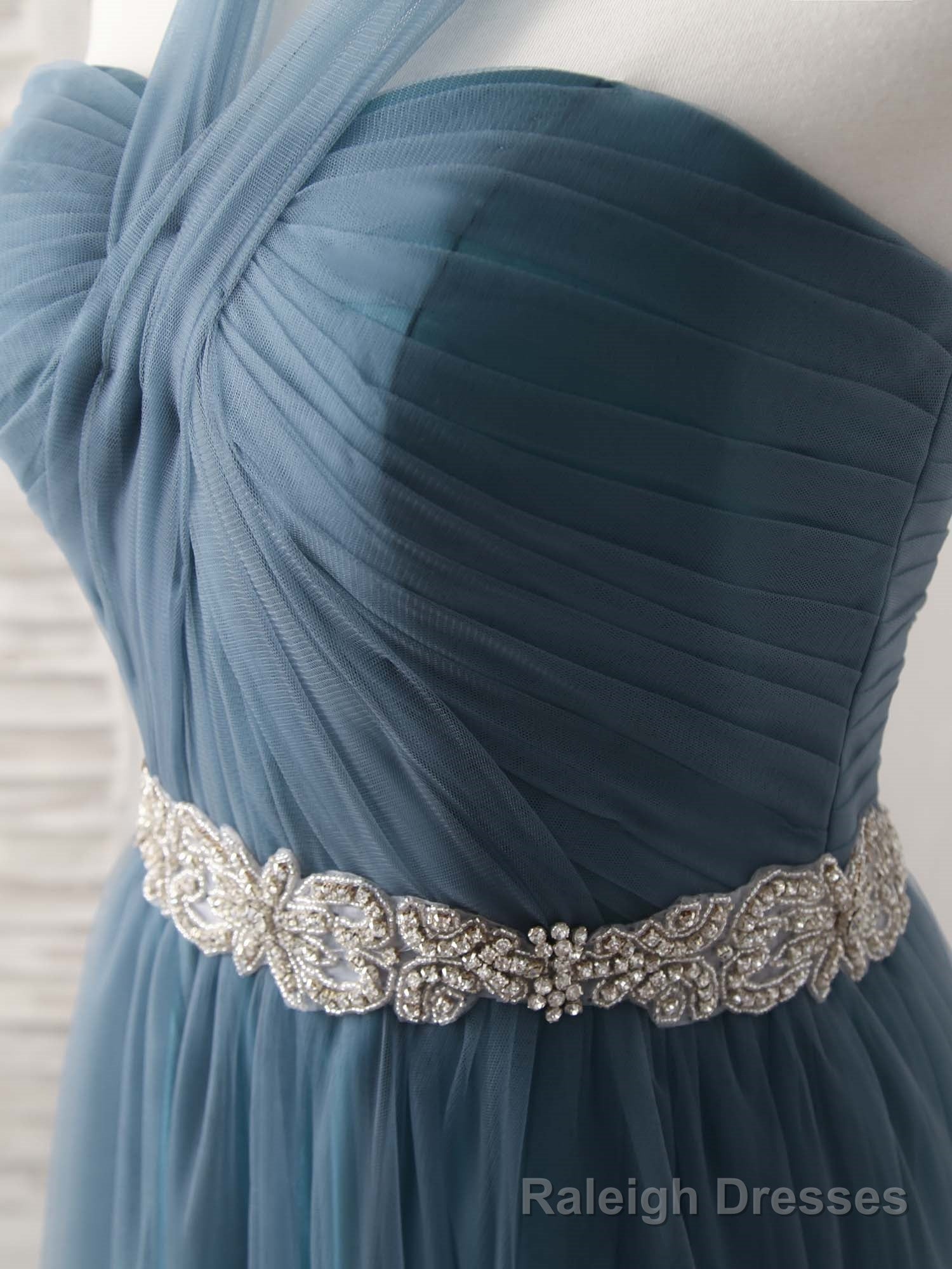 A Line Gray Blue Tulle Long Bridesmaid Dress Gray Blue Prom Dress
