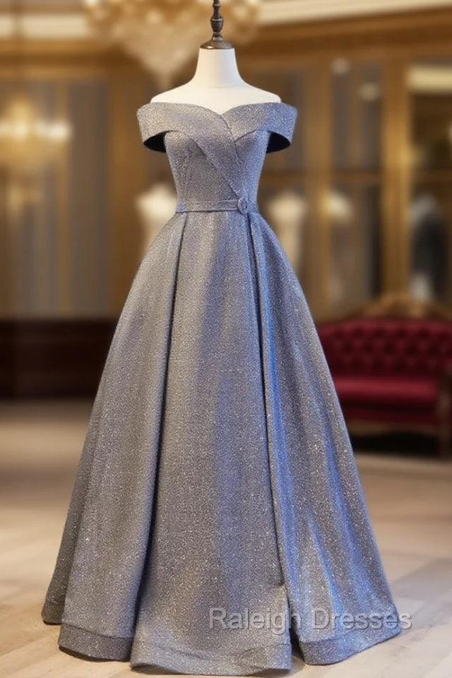 A-Line Gray Off the Shoulder Formal Prom Dress Main image