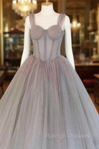 A Line Gray Sweetheart Neck Long Prom Dresses, Gray Formal Prom Dress