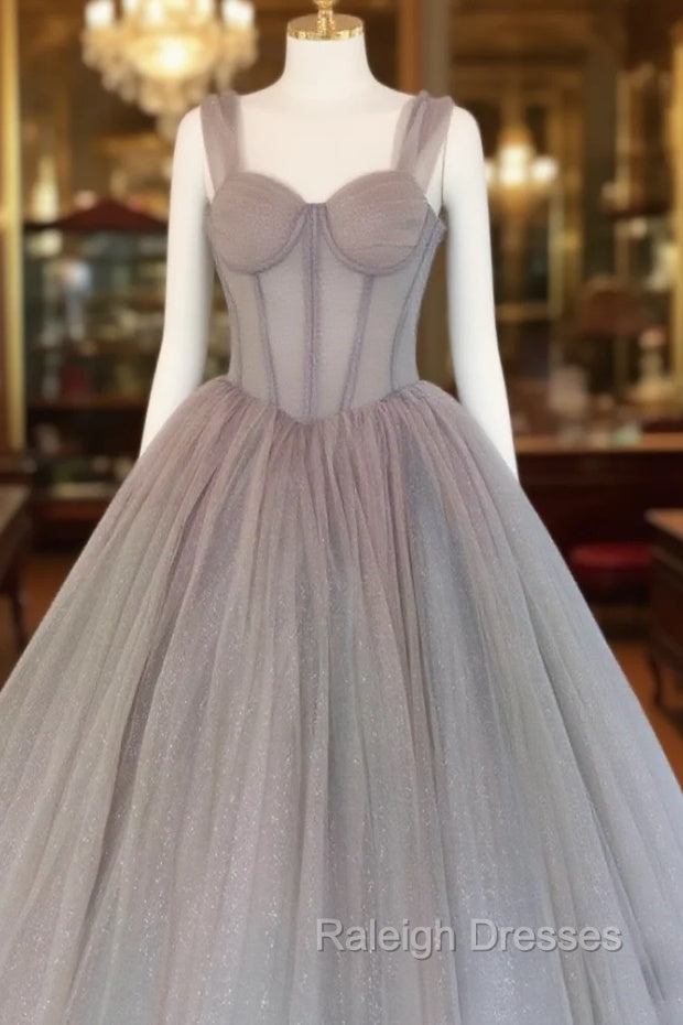 A Line Gray Sweetheart Neck Long Prom Dresses, Gray Formal Prom Dress